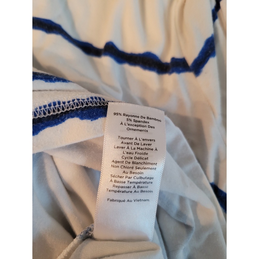 T by Talbots Women XL White Blue Striped UPF 50+ Bamboo V-Neck Long Sleeve Top - Picture 8 of 8